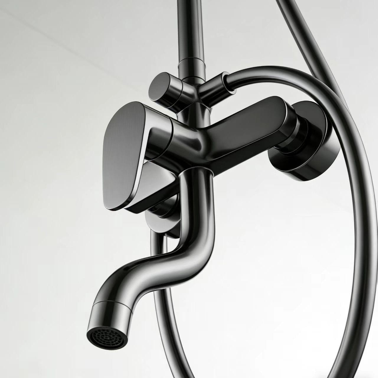 Faizee Home Duschsystem Schwarz – Regendusche mit Handbrause, höhenverstellbarer Duschstange & Einhebelmischer