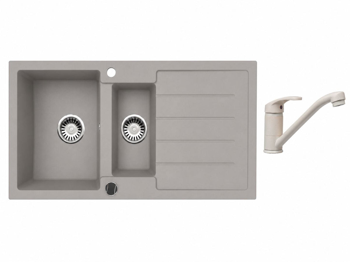 Faizee Home Granitspüle 100 × 50 cm mit 1,5 Becken – inkl. wählbarer Armatur & Siphon-Set