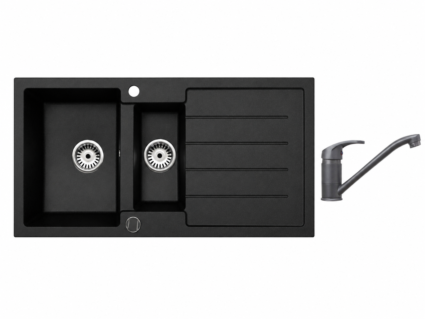 Faizee Home Granitspüle 100 × 50 cm mit 1,5 Becken – inkl. wählbarer Armatur & Siphon-Set