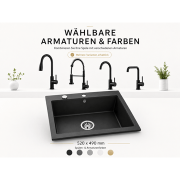 Faizee Home Granitspüle Milano 52 × 49 cm mit wählbarer Armatur
