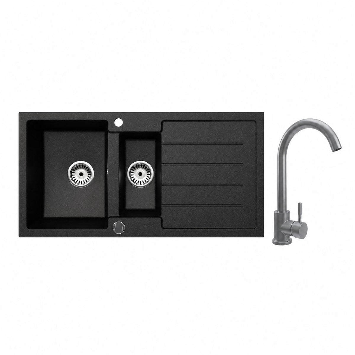 Faizee Home Granitspüle 100 × 50 cm mit 1,5 Becken – inkl. wählbarer Armatur & Siphon-Set