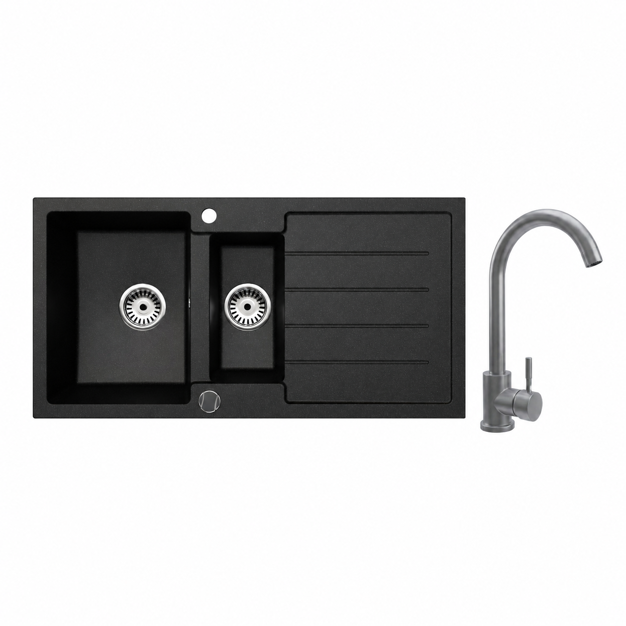 Faizee Home Granitspüle 100 × 50 cm mit 1,5 Becken – inkl. wählbarer Armatur & Siphon-Set