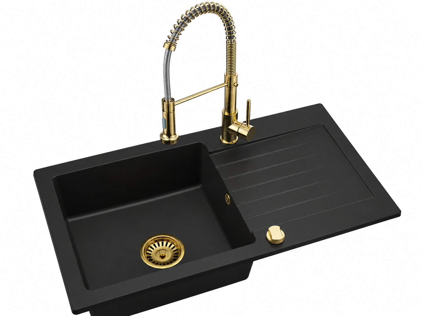 Granitspüle Alisha 75 x 43,5 cm mit Armaturenauswahl Gold – inkl. Siphon-Set