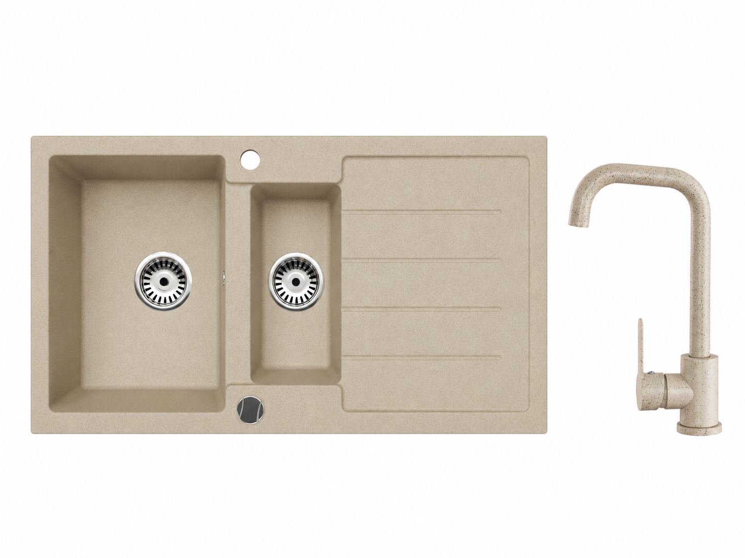 Faizee Home Granitspüle 100 × 50 cm mit 1,5 Becken – inkl. wählbarer Armatur & Siphon-Set