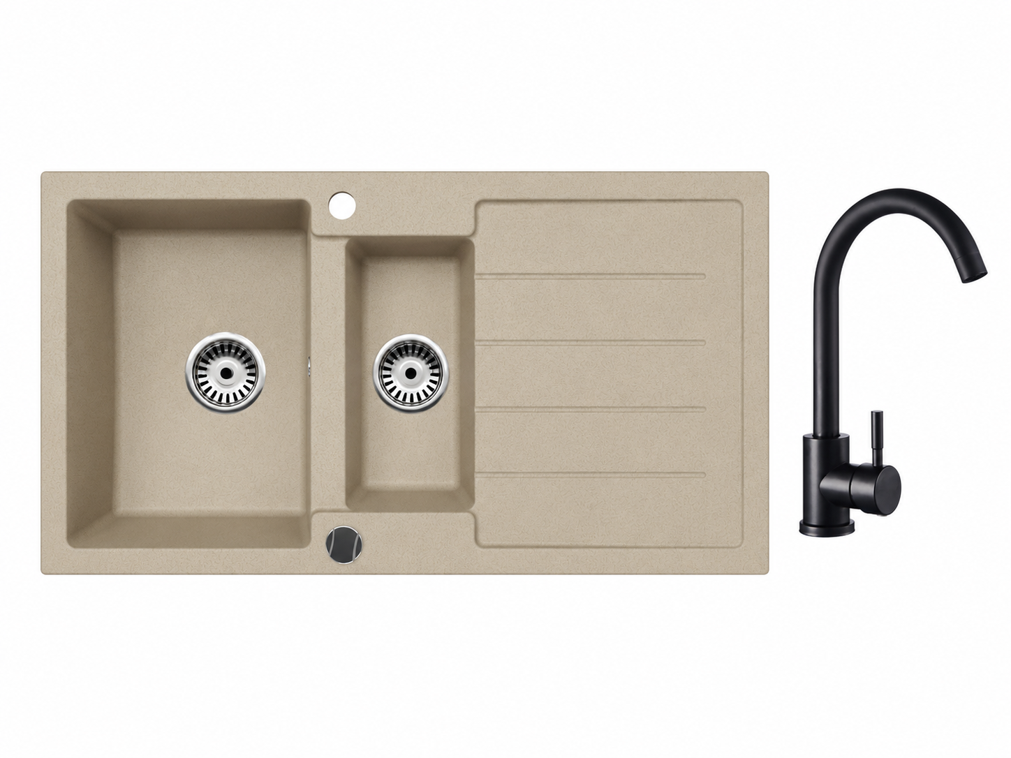 Faizee Home Granitspüle 100 × 50 cm mit 1,5 Becken – inkl. wählbarer Armatur & Siphon-Set