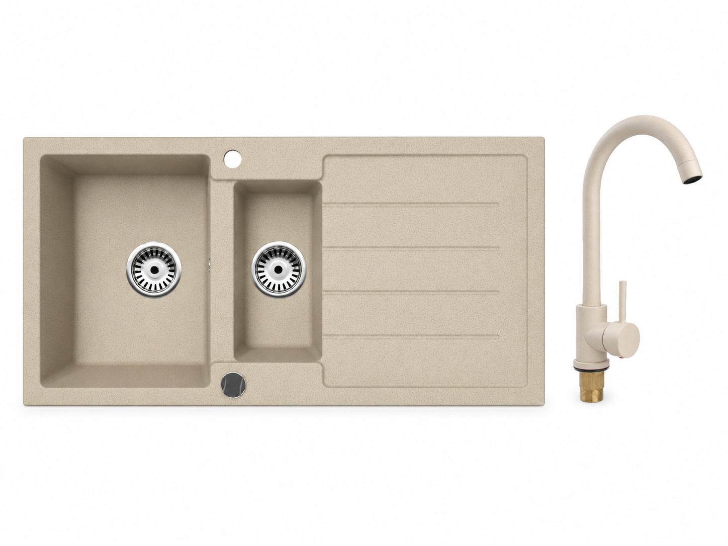 Faizee Home Granitspüle 100 × 50 cm mit 1,5 Becken – inkl. wählbarer Armatur & Siphon-Set