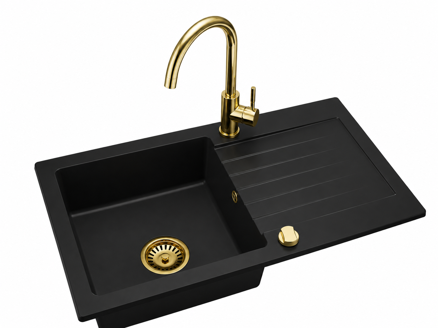 Granitspüle Alisha 75 x 43,5 cm mit Armaturenauswahl Gold – inkl. Siphon-Set