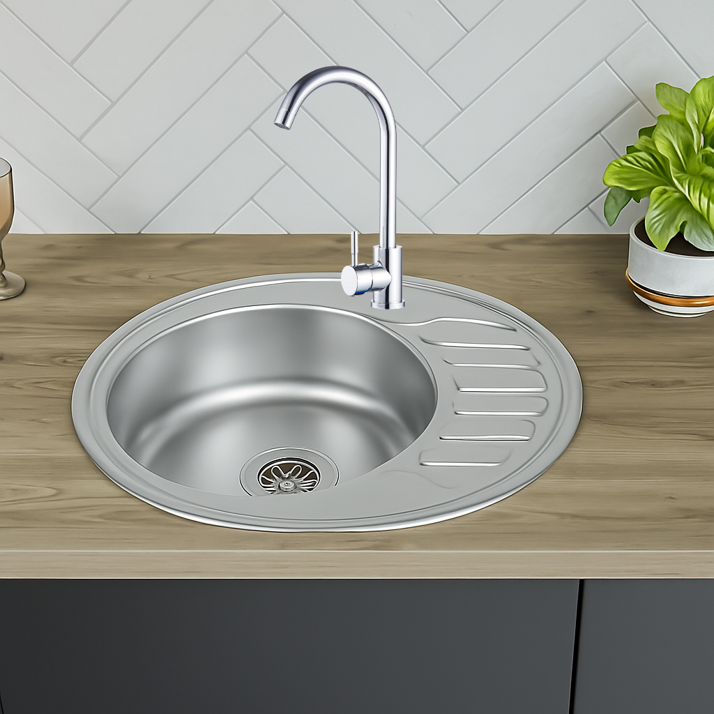 Faizee Home Edelstahlspüle 57 × 45 cm – Oval, Reversibel – Mit Siphon & Ablaufgarnitur