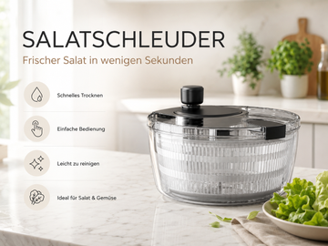 Faizee Home FreshFlow Salatschleuder – Manuell mit Drehknauf – Rutschfest & Spülmaschinengeeignet