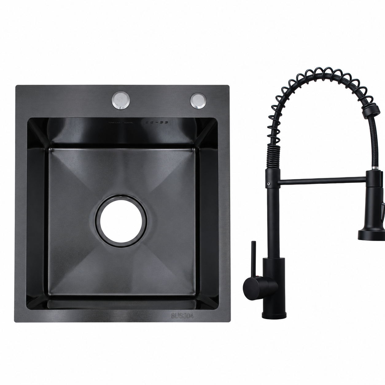 Faizee Home Edelstahlspüle Schwarz SUS304 mit Armatur Auswahl