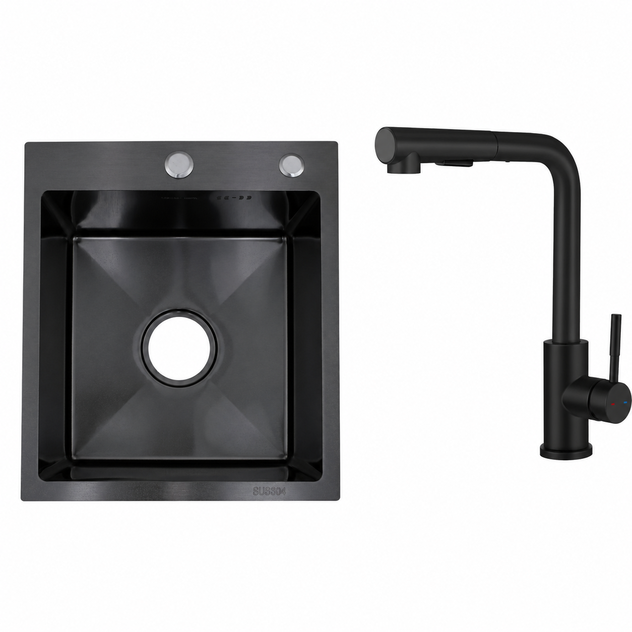 Faizee Home Edelstahlspüle Schwarz SUS304 mit Armatur Auswahl