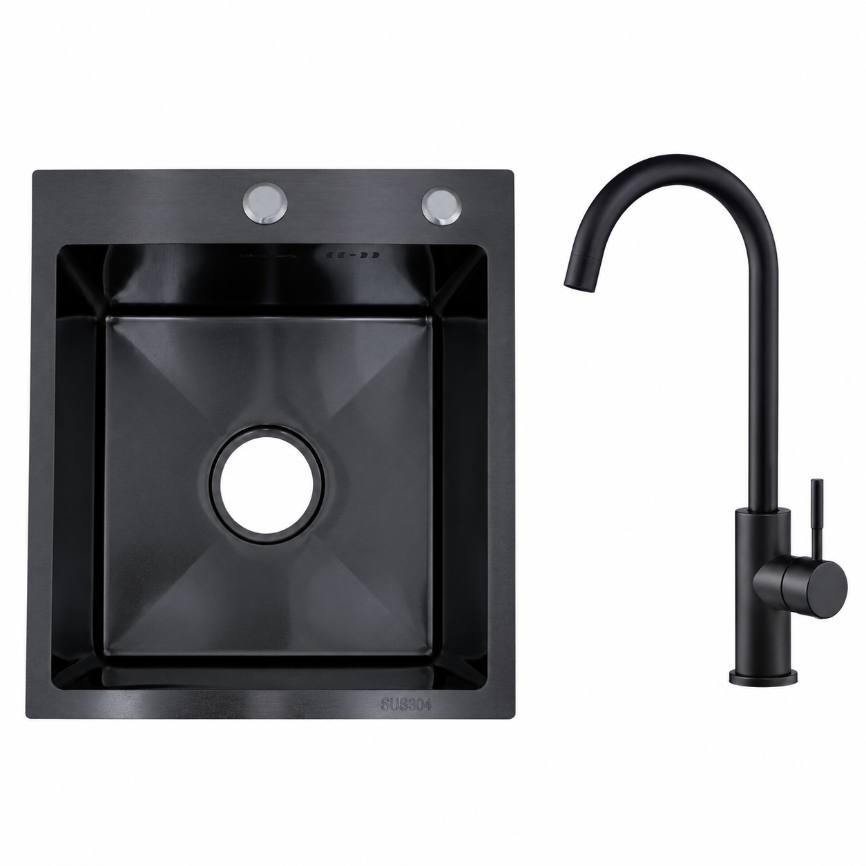 Faizee Home Edelstahlspüle Schwarz SUS304 mit Armatur Auswahl
