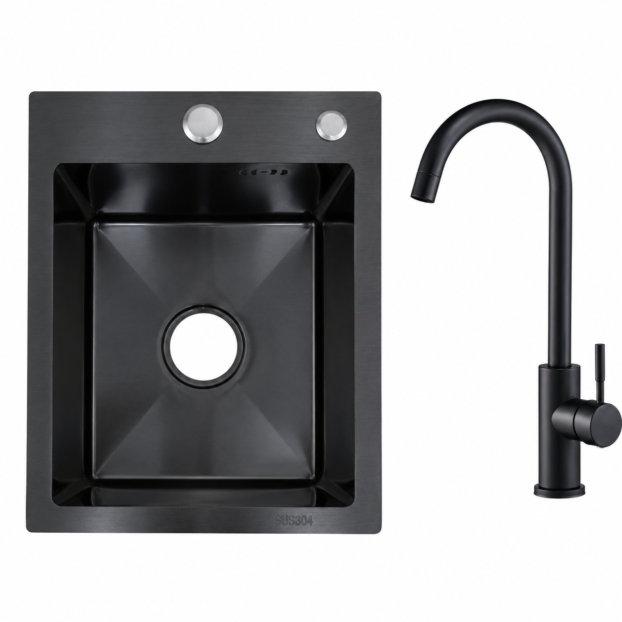 Faizee Home Edelstahlspüle Schwarz SUS304 mit Armatur Auswahl
