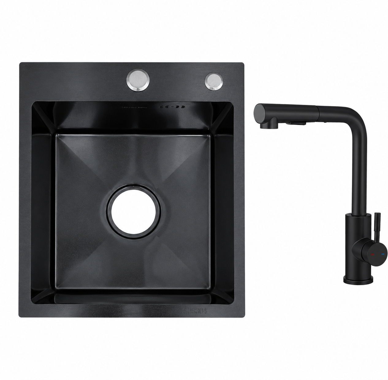 Faizee Home Edelstahlspüle Schwarz SUS304 mit Armatur Auswahl