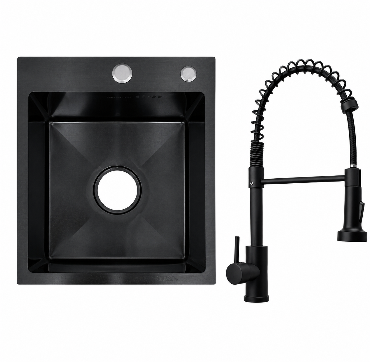 Faizee Home Edelstahlspüle Schwarz SUS304 mit Armatur Auswahl