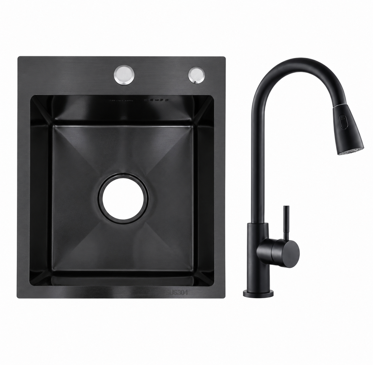 Faizee Home Edelstahlspüle Schwarz SUS304 mit Armatur Auswahl