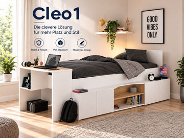 Parisot Cleo1 Funktions-Hochbett 90x200 cm mit Schreibtisch Weiß