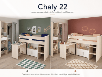 Parisot Charly 22 Jugendzimmer Set mit Hochbett, Schreibtisch, Kleiderschrank & Stauraum