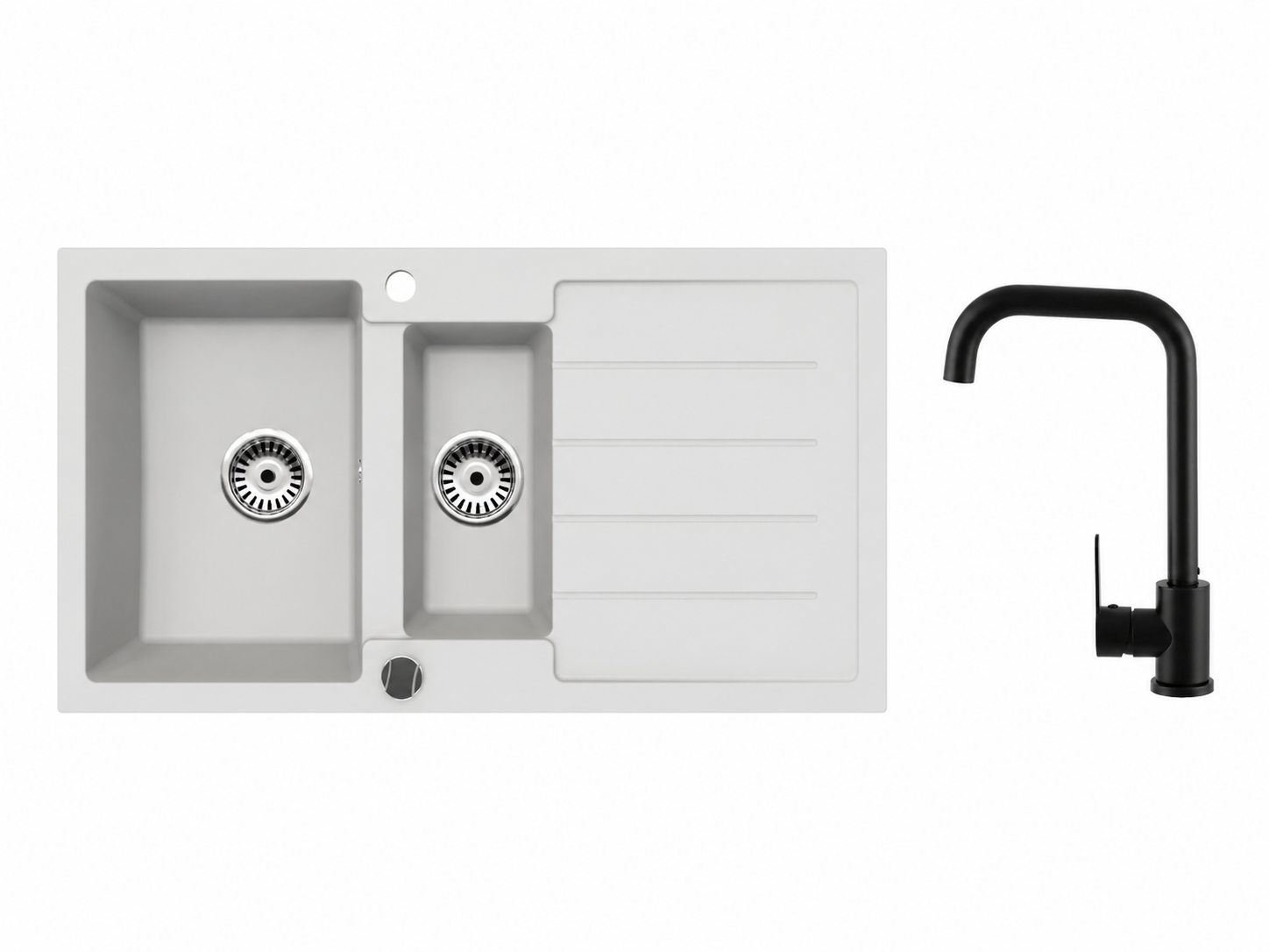 Faizee Home Granitspüle 100 × 50 cm mit 1,5 Becken – inkl. wählbarer Armatur & Siphon-Set