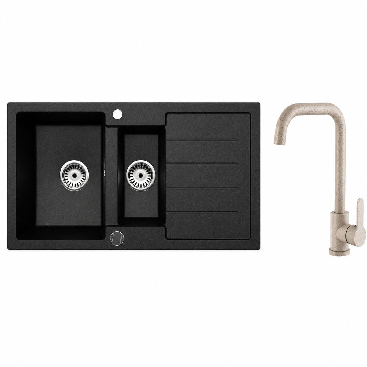 Faizee Home Granitspüle 100 × 50 cm mit 1,5 Becken – inkl. wählbarer Armatur & Siphon-Set