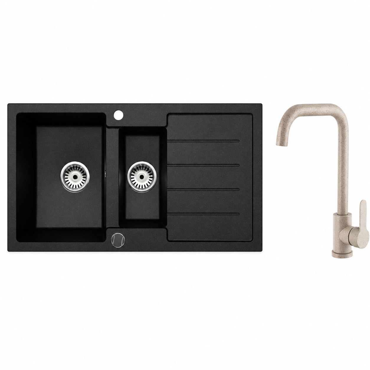 Faizee Home Granitspüle 100 × 50 cm mit 1,5 Becken – inkl. wählbarer Armatur & Siphon-Set