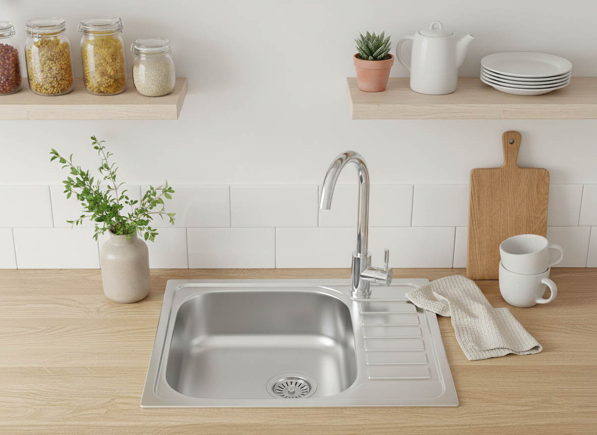 Faizee Home Edelstahl-Einbauspüle 60 × 50 cm – Mit Abtropffläche, Siphon & Spülmaschinenanschluss