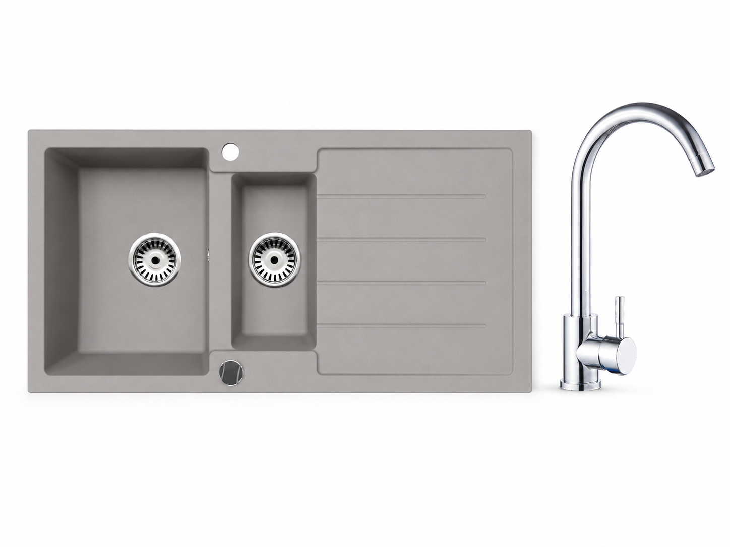 Faizee Home Granitspüle 100 × 50 cm mit 1,5 Becken – inkl. wählbarer Armatur & Siphon-Set