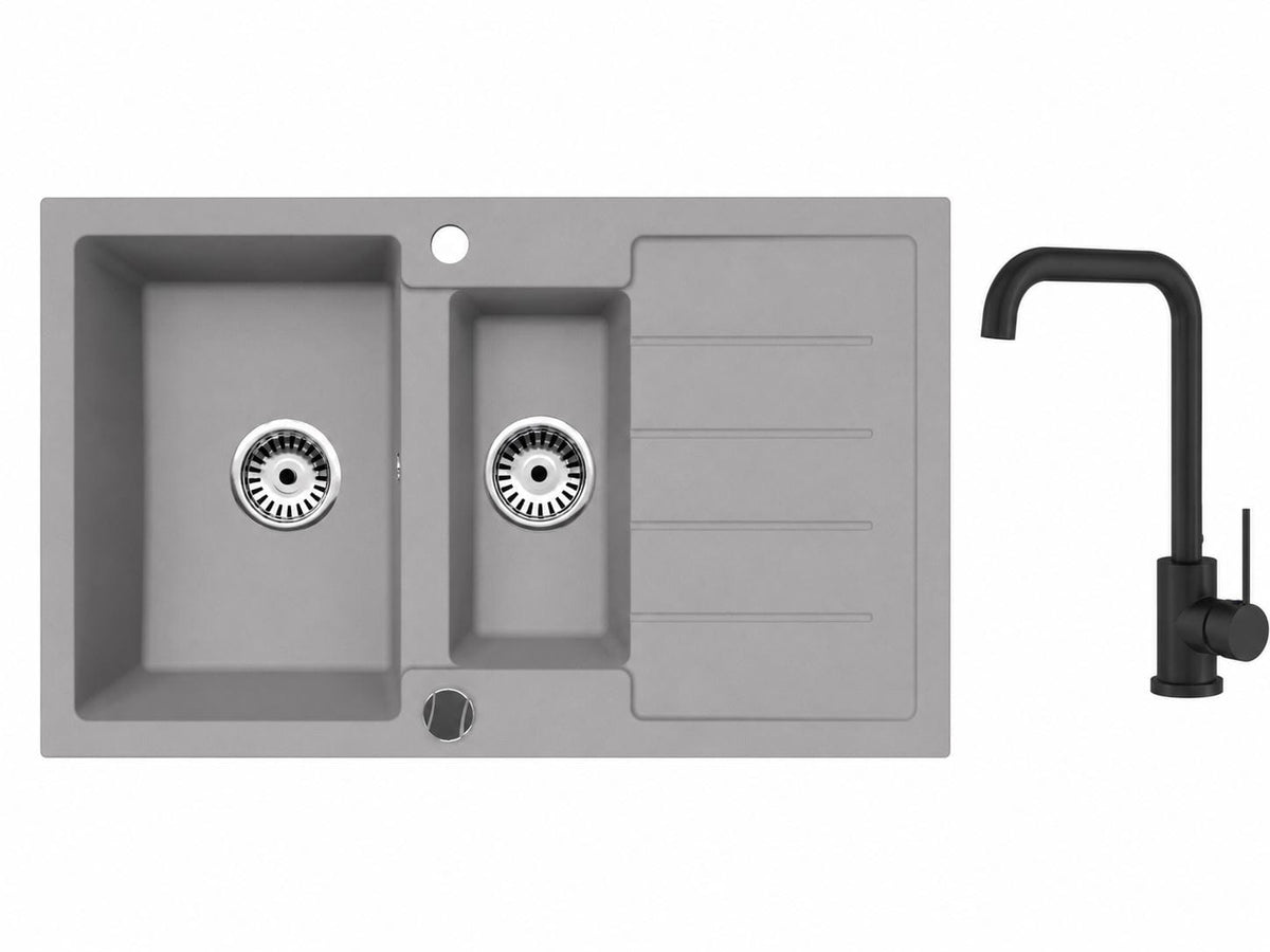 Faizee Home Granitspüle 100 × 50 cm mit 1,5 Becken – inkl. wählbarer Armatur & Siphon-Set