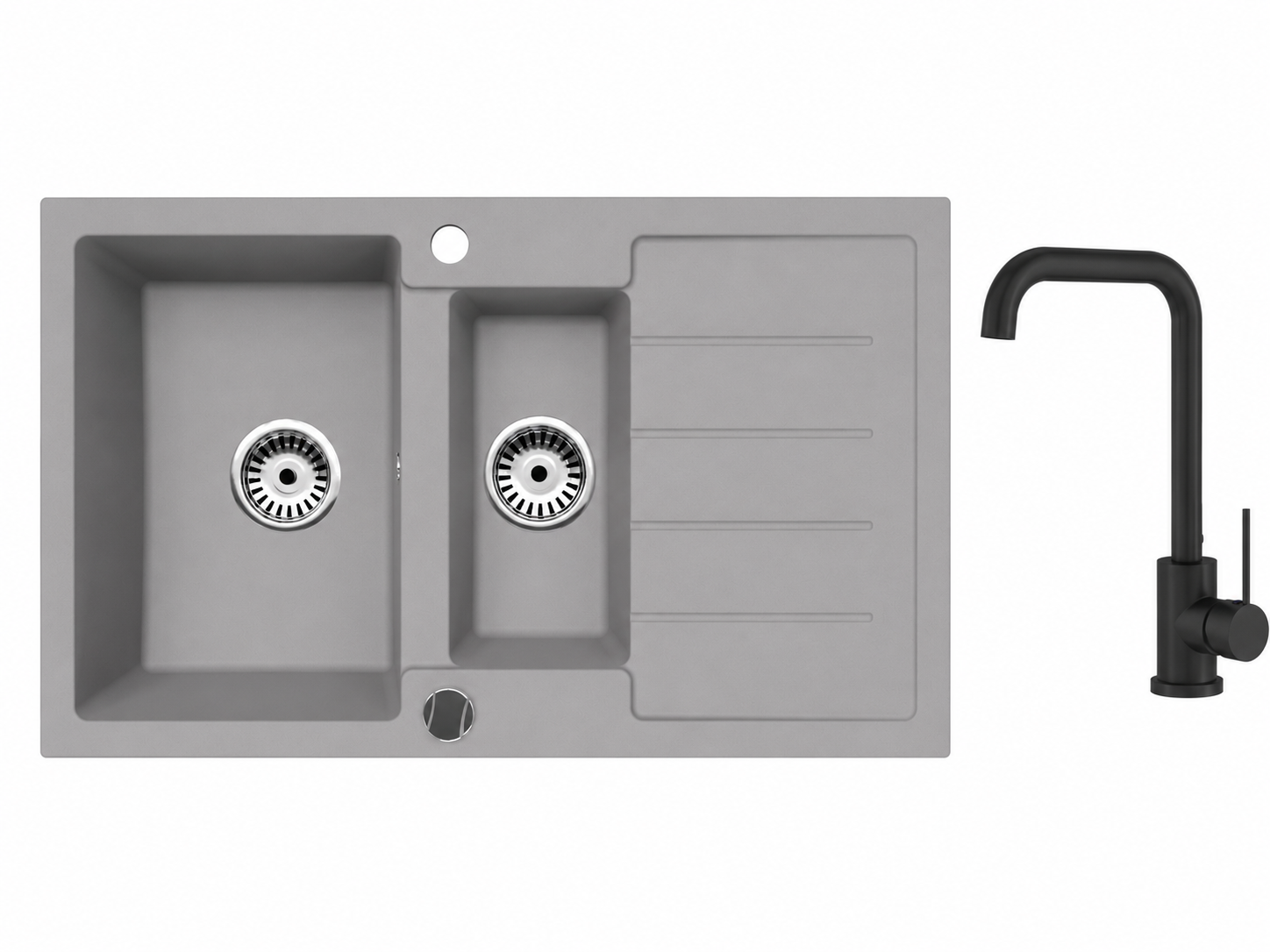 Faizee Home Granitspüle 100 × 50 cm mit 1,5 Becken – inkl. wählbarer Armatur & Siphon-Set