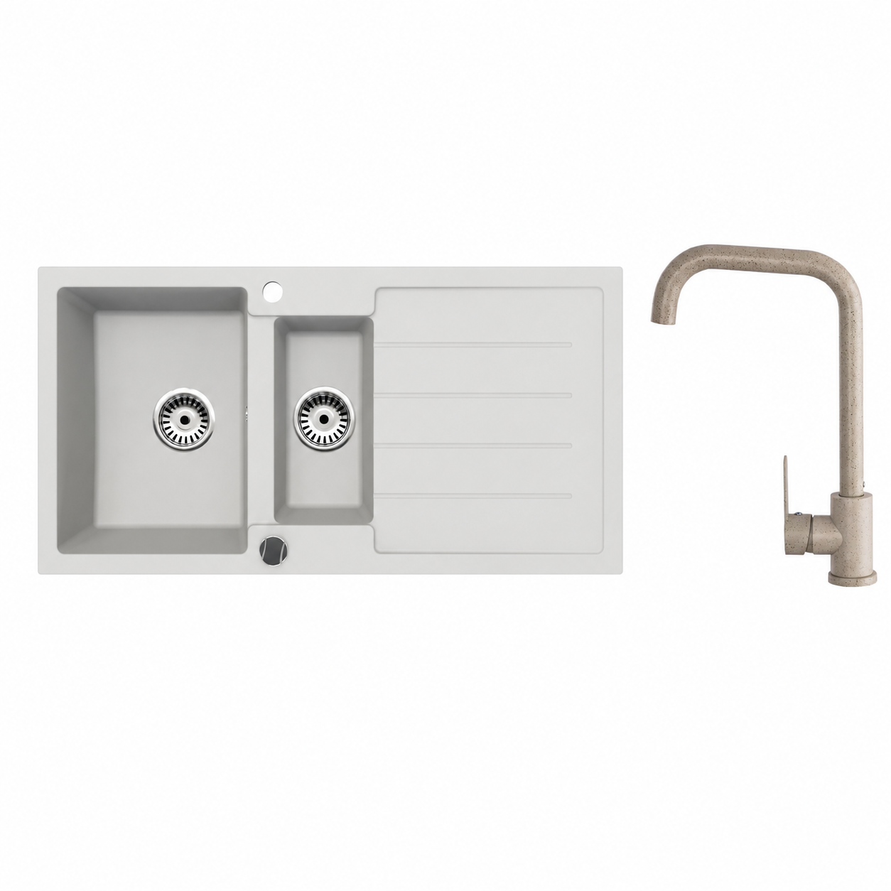 Faizee Home Granitspüle 100 × 50 cm mit 1,5 Becken – inkl. wählbarer Armatur & Siphon-Set