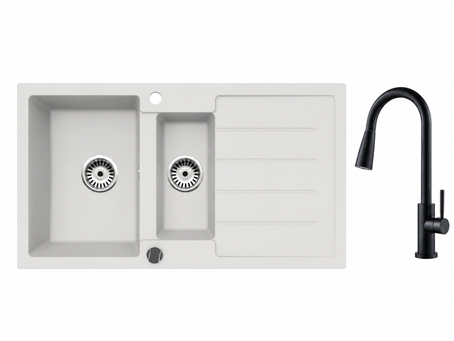 Faizee Home Granitspüle 100 × 50 cm mit 1,5 Becken – inkl. wählbarer Armatur & Siphon-Set