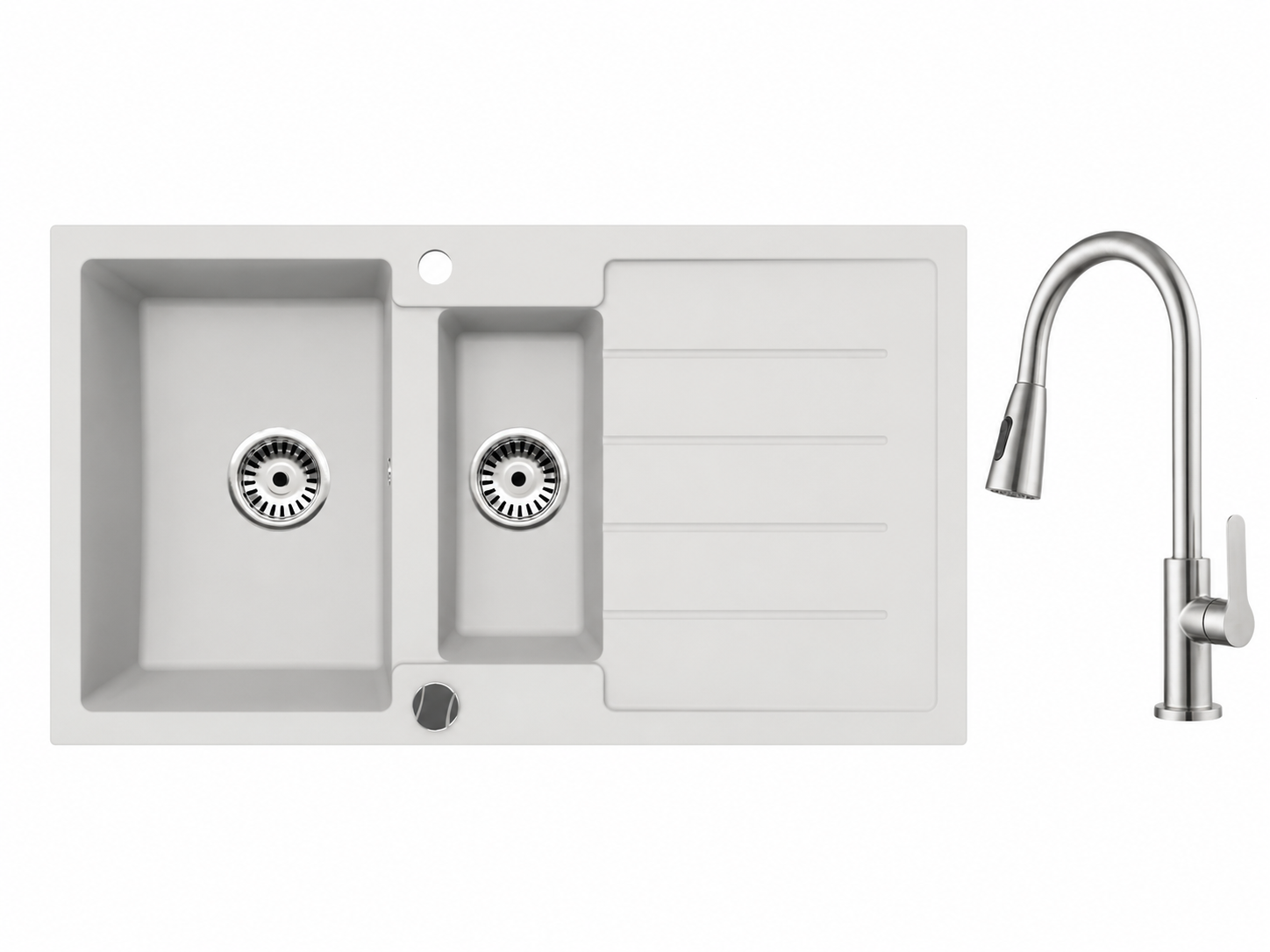 Faizee Home Granitspüle 100 × 50 cm mit 1,5 Becken – inkl. wählbarer Armatur & Siphon-Set