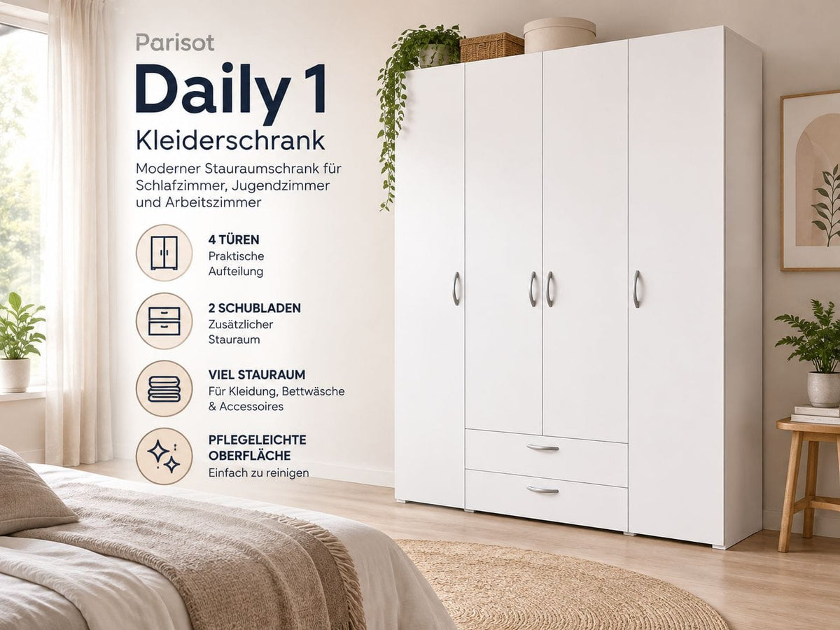 Parisot Daily 1 Kleiderschrank 4-türig Weiß 160x185 cm