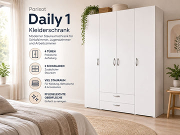 Parisot Daily 1 Kleiderschrank 4-türig Weiß 160x185 cm