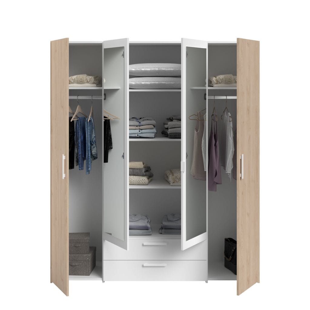 Parisot Daily 23 Kleiderschrank 4-türig mit Spiegel & Schubkästen
