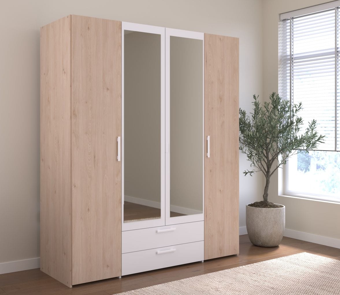 Parisot Daily 23 Kleiderschrank 4-türig mit Spiegel & Schubkästen