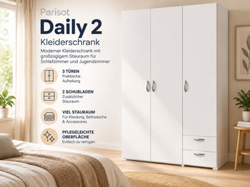 Parisot Daily 2 Kleiderschrank 160 cm Weiß – modern & geräumig
