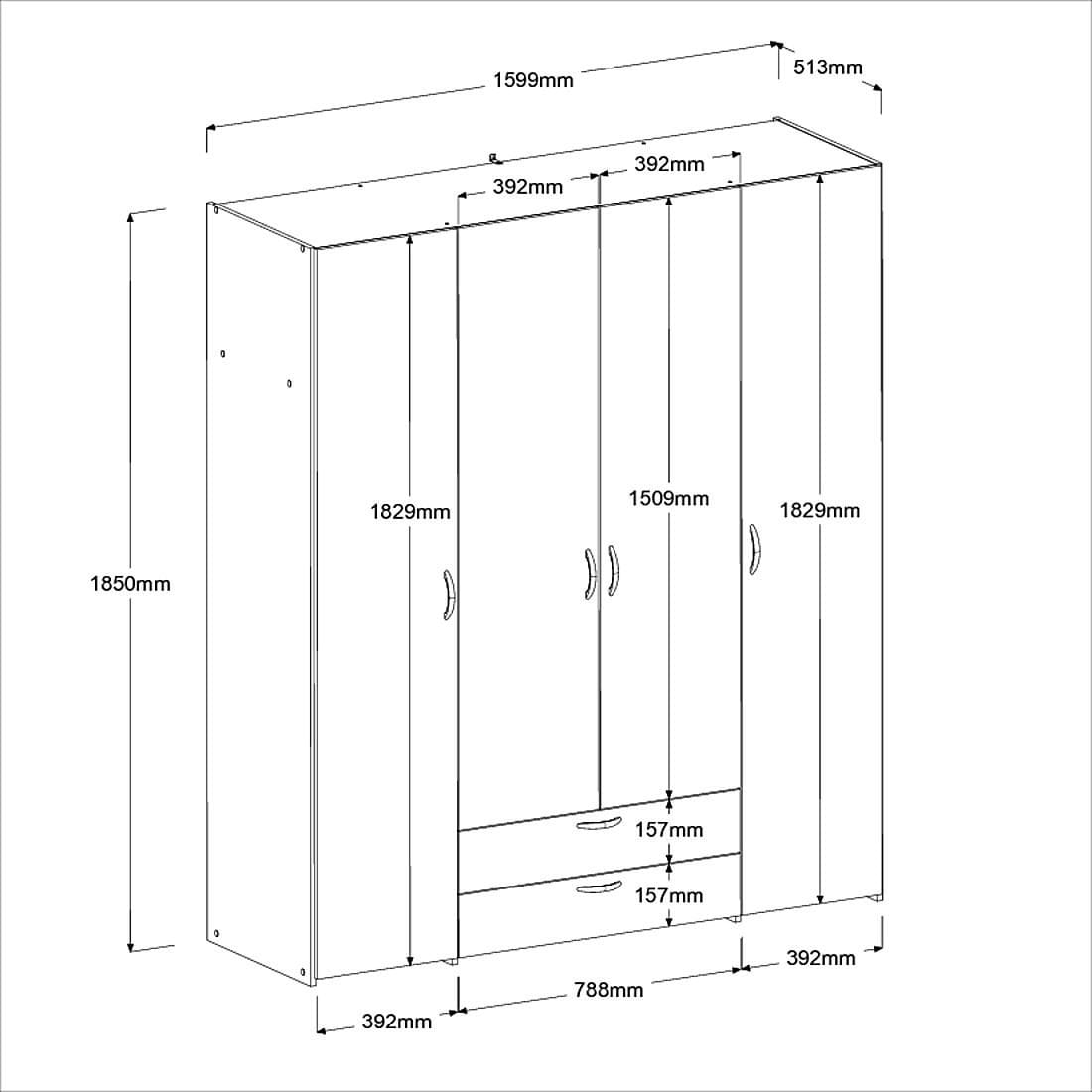 Parisot Daily 3 Kleiderschrank Weiß 160 cm mit Spiegeltüren
