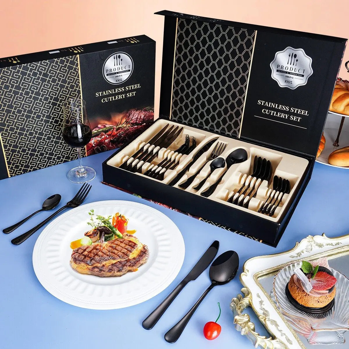 Faizee Home 24-teiliges Besteckset für 6 Personen – Edelstahl, 5 Farben & Geschenkbox