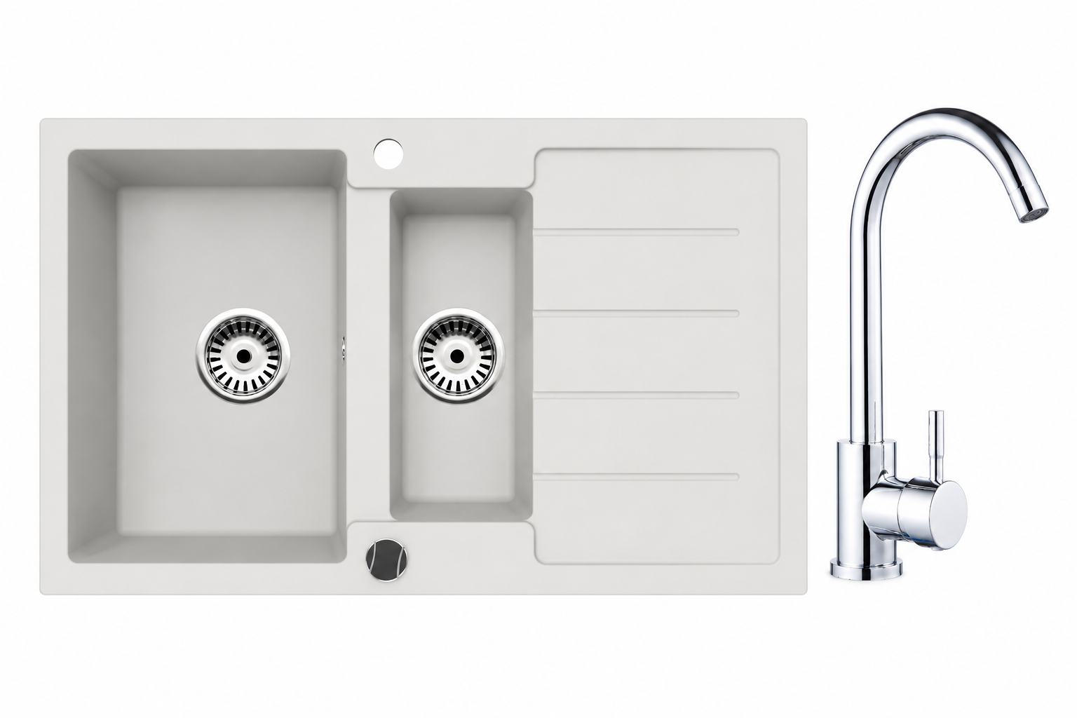 Faizee Home Granitspüle 100 × 50 cm mit 1,5 Becken – inkl. wählbarer Armatur & Siphon-Set