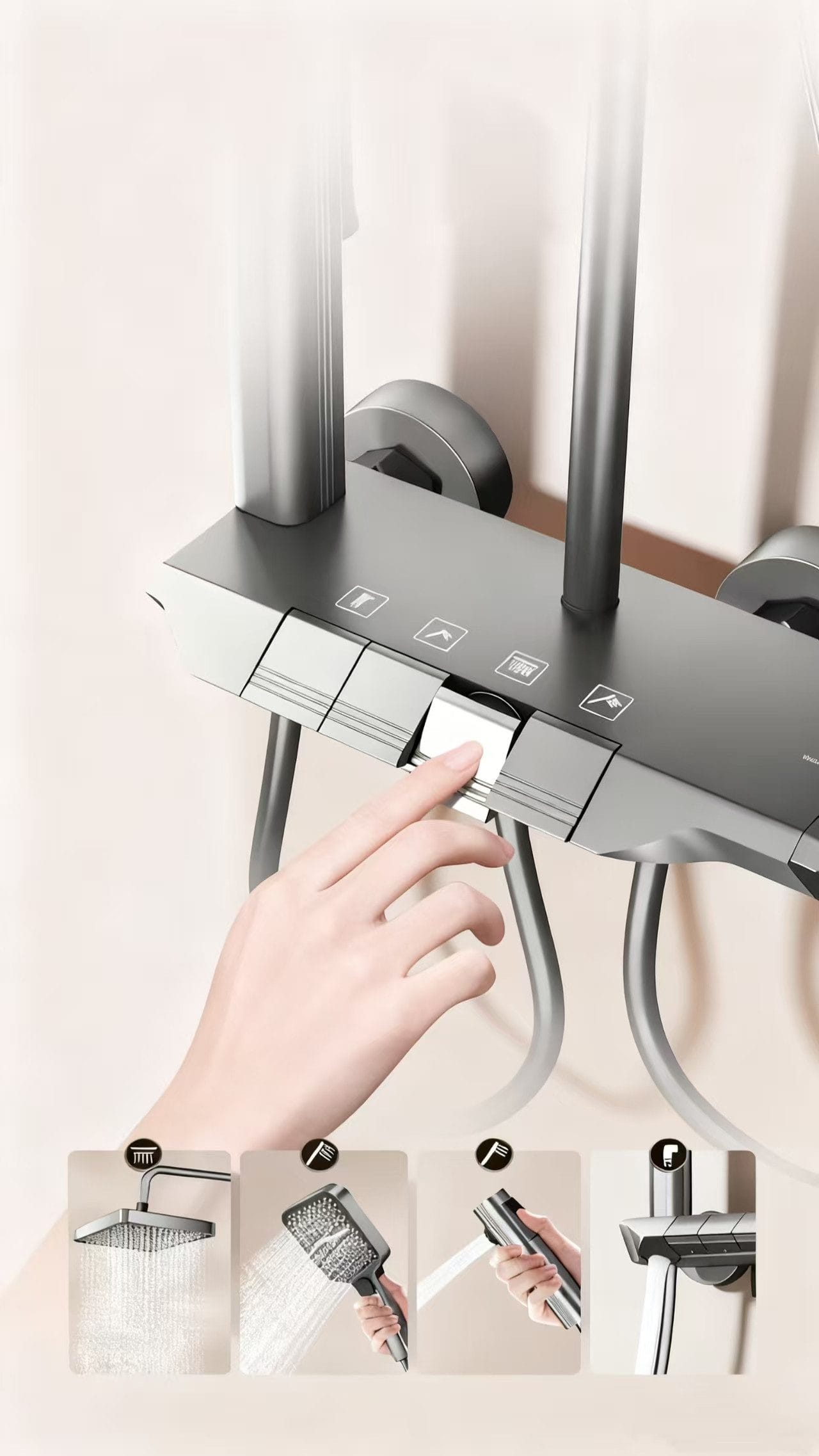 Faizee Home Hydroniq Duschsystem mit Thermostat – Regendusche, Handbrause & höhenverstellbare Duschstange