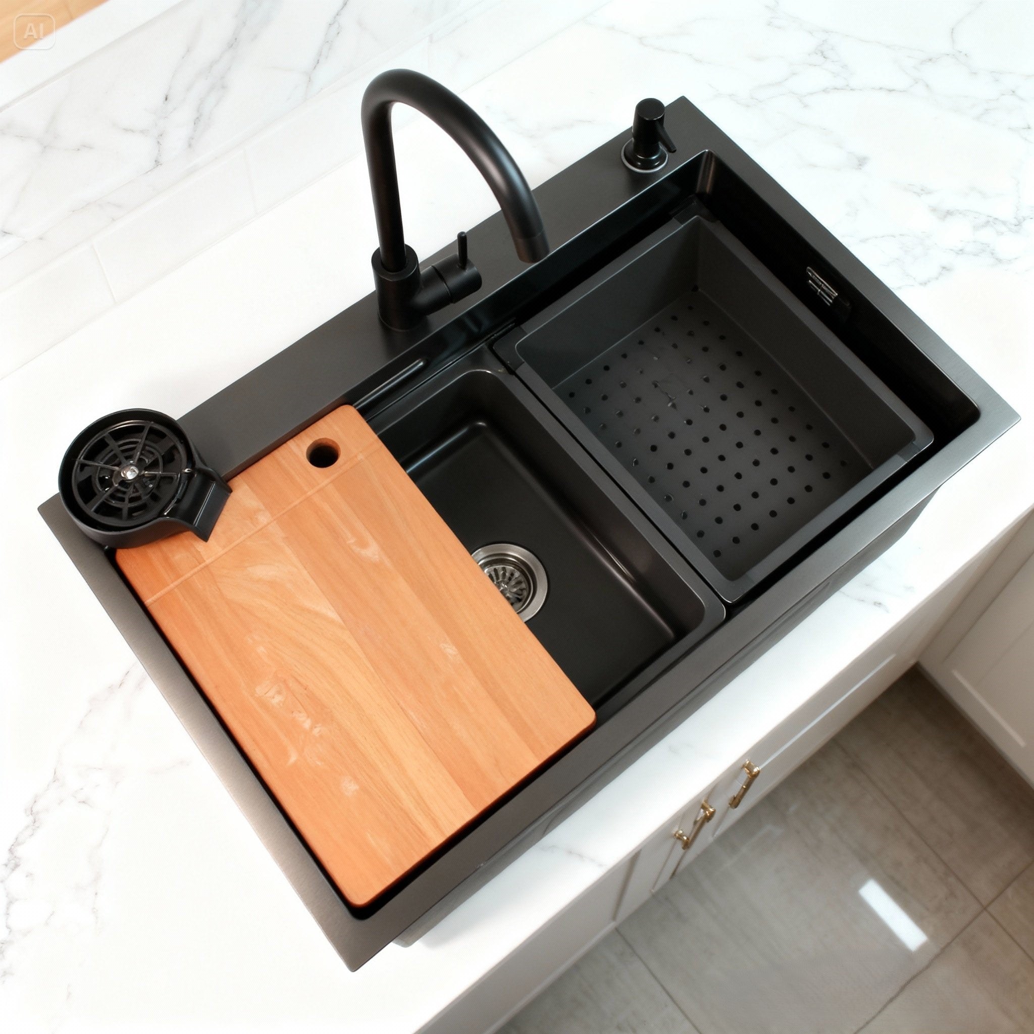 Edelstahlspüle Quantum 75×45 cm – Moderne Nano-beschichtete Küchenspüle mit Arbeitsstation & Zubehör