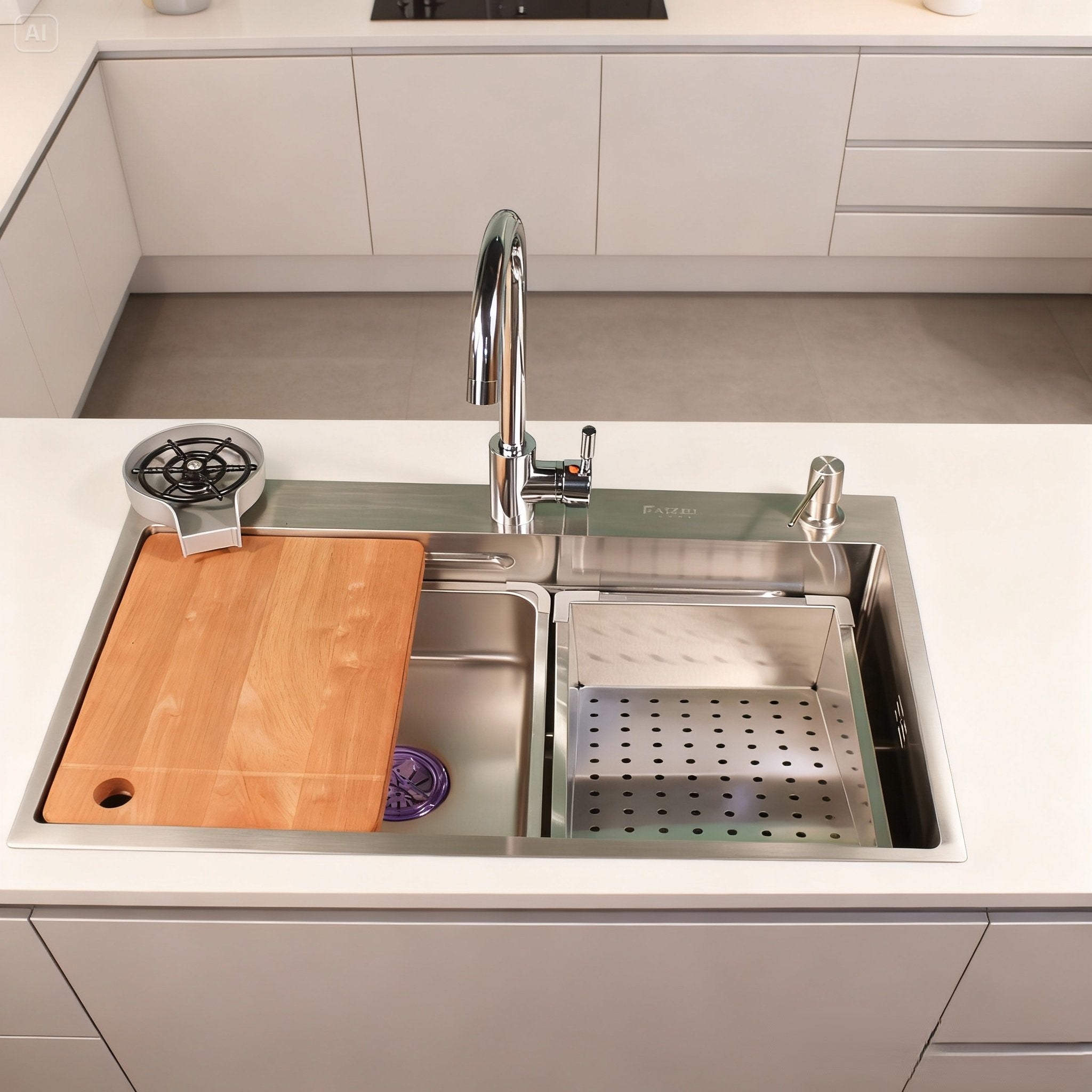 Edelstahlspüle Quantum 75×45 cm – Moderne Nano-beschichtete Küchenspüle mit Arbeitsstation & Zubehör