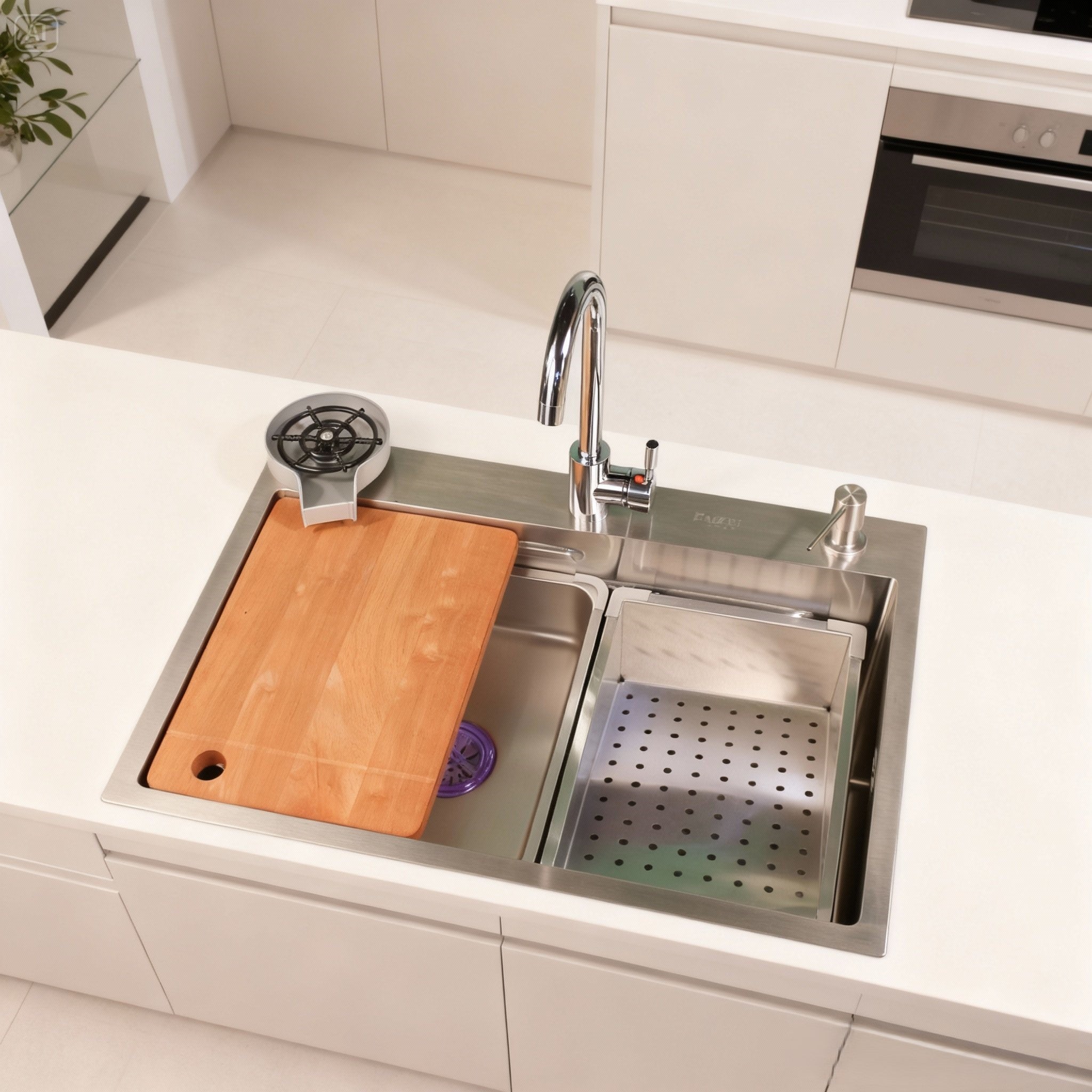 Edelstahlspüle Quantum 75×45 cm – Moderne Nano-beschichtete Küchenspüle mit Arbeitsstation & Zubehör