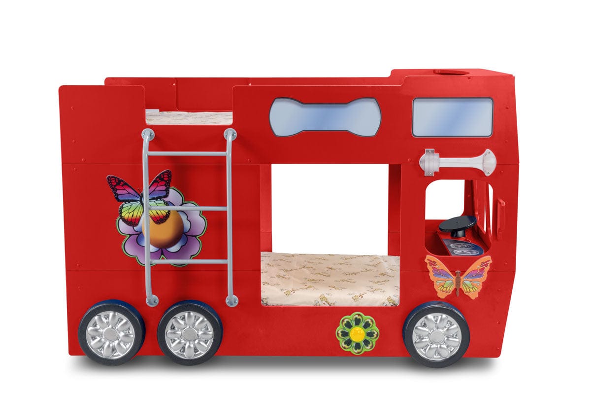 Happy Bus Kinderbett 90x190 cm – Kinderbett aus MDF in Blau, Grün, Rot oder Gelb