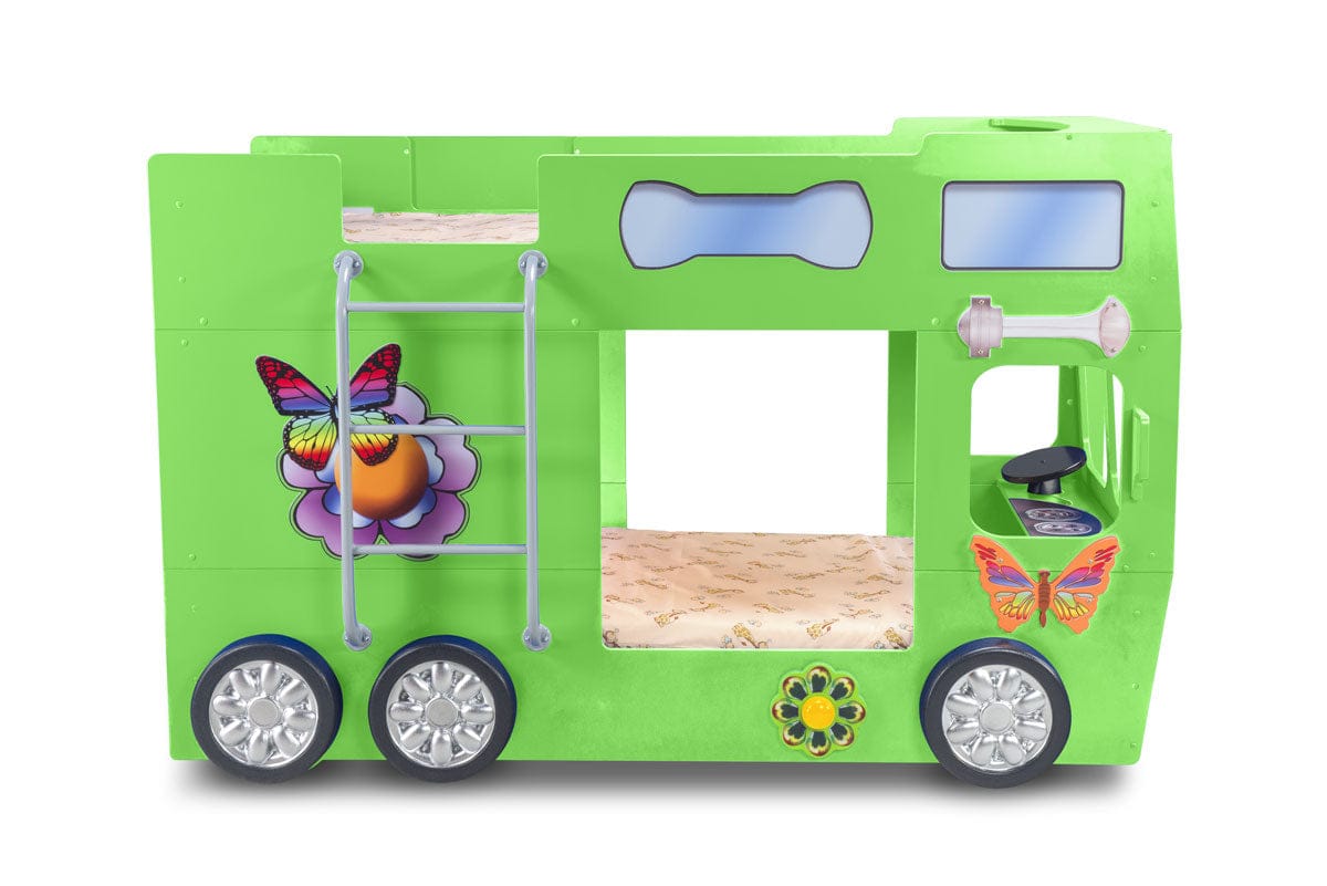 Happy Bus Kinderbett 90x190 cm – Kinderbett aus MDF in Blau, Grün, Rot oder Gelb