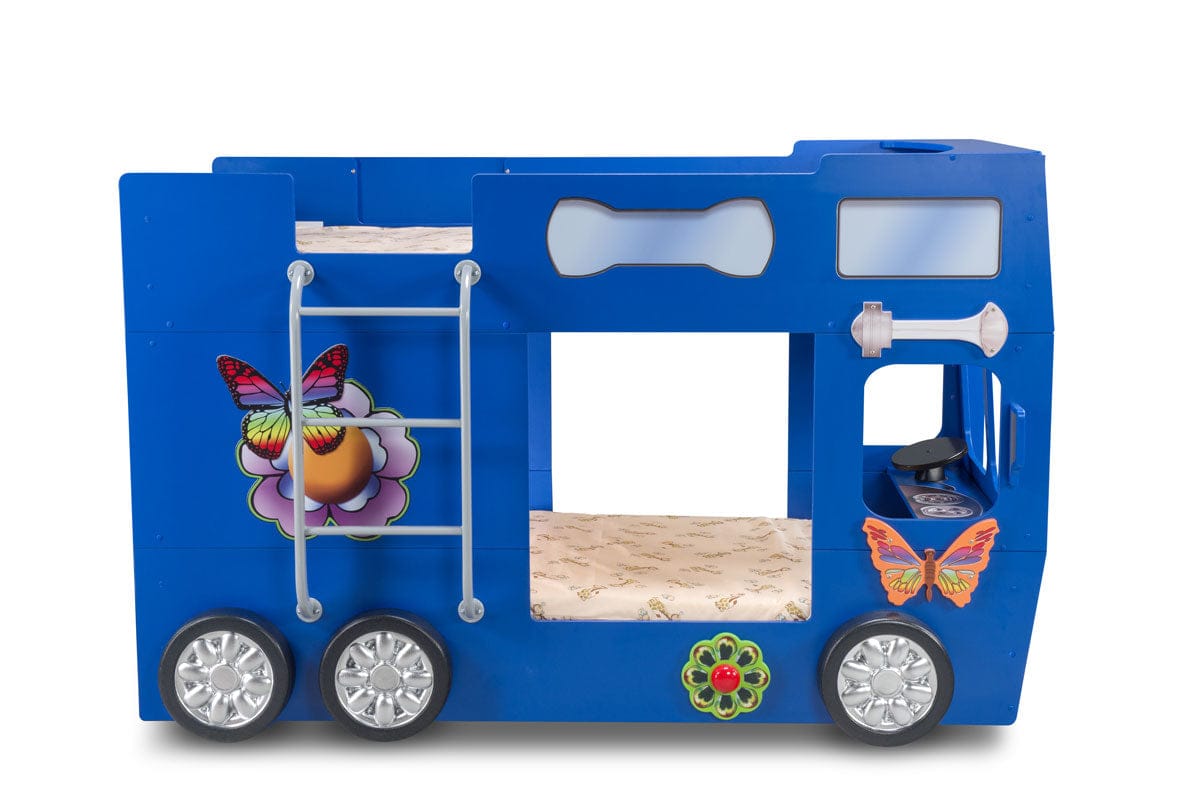 Happy Bus Kinderbett 90x190 cm – Kinderbett aus MDF in Blau, Grün, Rot oder Gelb
