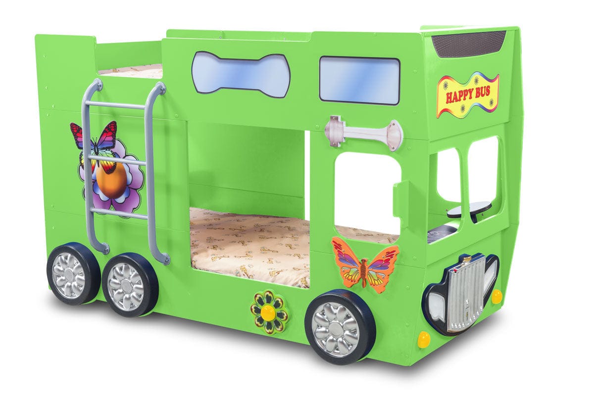 Happy Bus Kinderbett 90x190 cm – Kinderbett aus MDF in Blau, Grün, Rot oder Gelb