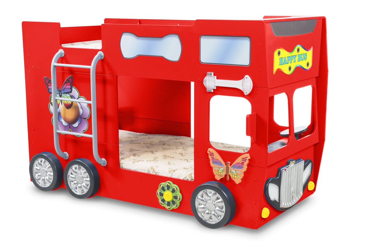 Happy Bus Kinderbett 90x190 cm – Kinderbett aus MDF in Blau, Grün, Rot oder Gelb