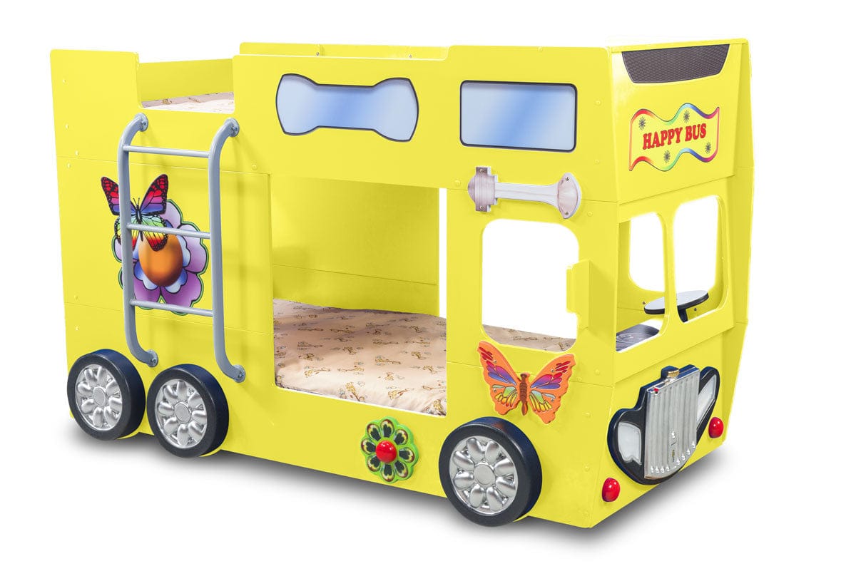 Happy Bus Kinderbett 90x190 cm – Kinderbett aus MDF in Blau, Grün, Rot oder Gelb
